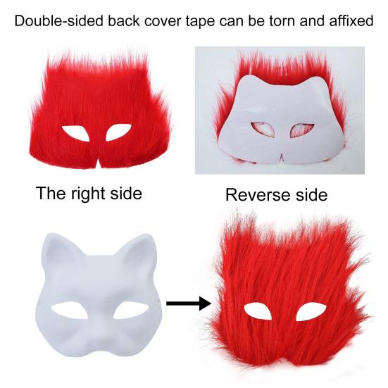 Cat Masque DIY Set White Paper Cat Masque with Eye Mesh Faux Fur Unfinished Cat Masque for Kids Adults DIY Painting