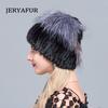 JERYAFUR Внутренние вязаные шапки, теплые новые модные зимние шапки для женщин, шапка из натурального норкового меха, женская лоскутная шапка из лисьего меха разных цветов