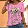 Женский топ с коротким рукавом в европейском и американском стиле с кошкой