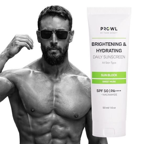 PROWL от Тайгера Шроффа Осветляющий и увлажняющий солнцезащитный крем SPF 50+ PA++++ с ниацинамидом для жирной, сухой, склонной к акне кожи для мужчин Защита | Нет