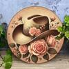 Vintage Metal Wall Decor with Pink Rose & Cowboy Hat, Weddings & Home Room Decor