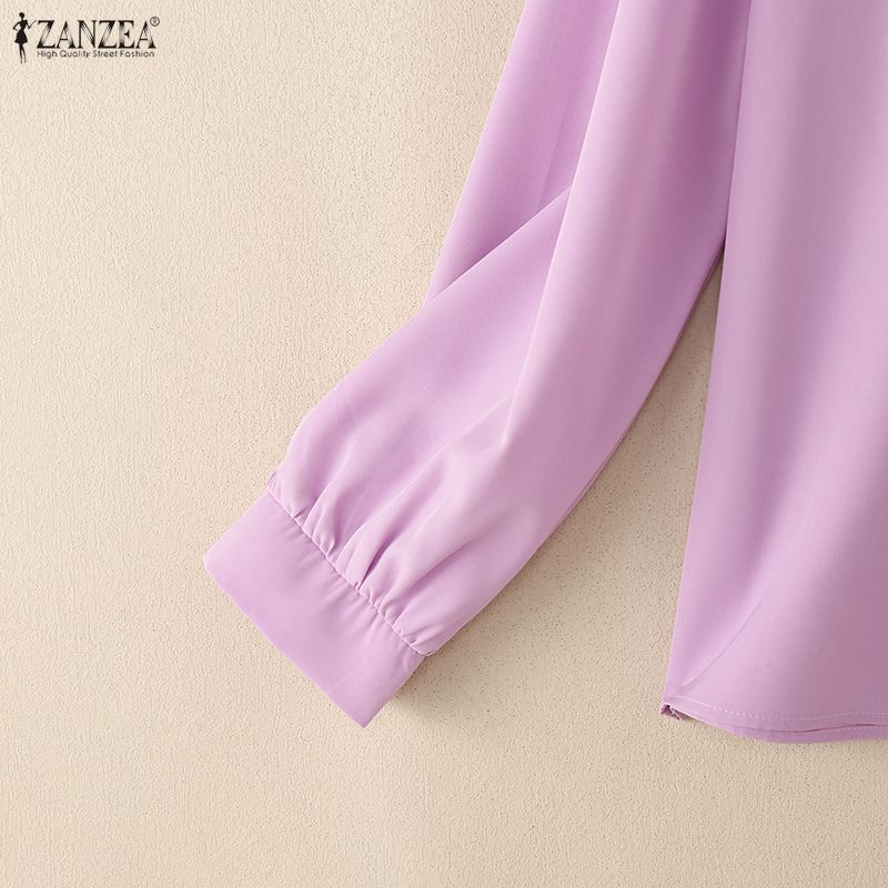 ZANZEA Женская блузка с оборками, V-образным вырезом, повседневная, с длинным рукавом