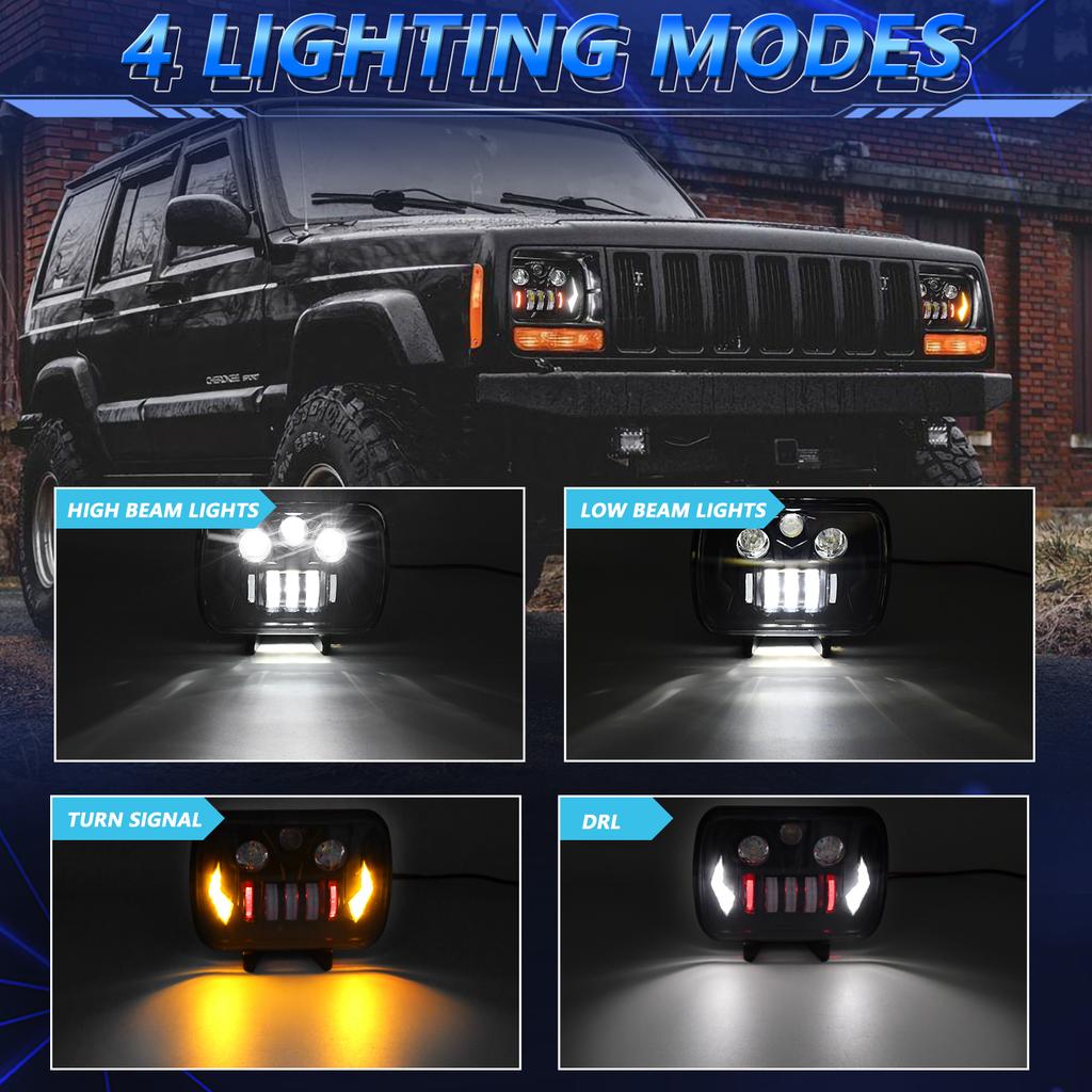 7 Inch LED Headlight Square Headlamp High Low Beam DRL Turn Signal Lamp for Off Road Vehicle