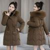 Winter Fashion Big Fur Collar Cotton-padded Jacket, Hooded Cotton-padded Jacket, Mid-length Middle-aged Slim-fit Thick Padded Jacket