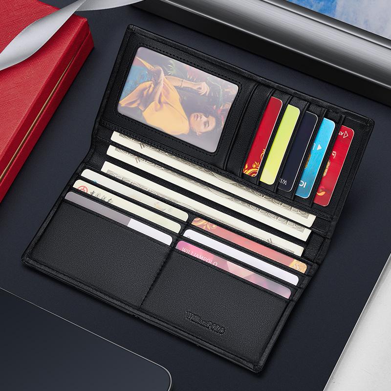 WILLIAMPOLO мужской длинный кошелек ID Card Holder Элитный брендовый кожаный мужской кошелек кошелек для карт для мужчин кошельки праздничные подарки
