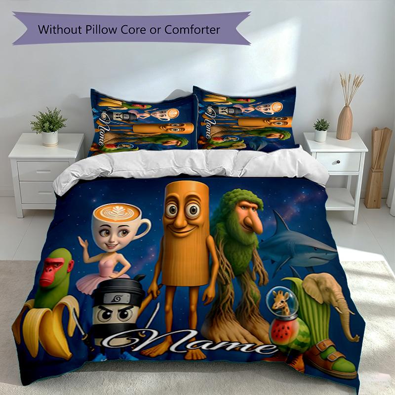 3pcs Custom Name Italian Brainrot animal Set,Includes 1 Duvet Cover and 2 Pillowcases,All-season Bedroom Decor