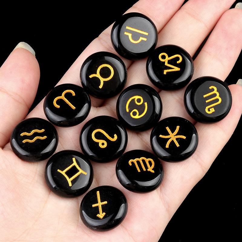 1987-Crystal Stone Twelve Constellation DIY Jewelry Pouch Set 12 Constellation Rune Energy Stones Christmas Gift Cross-Border