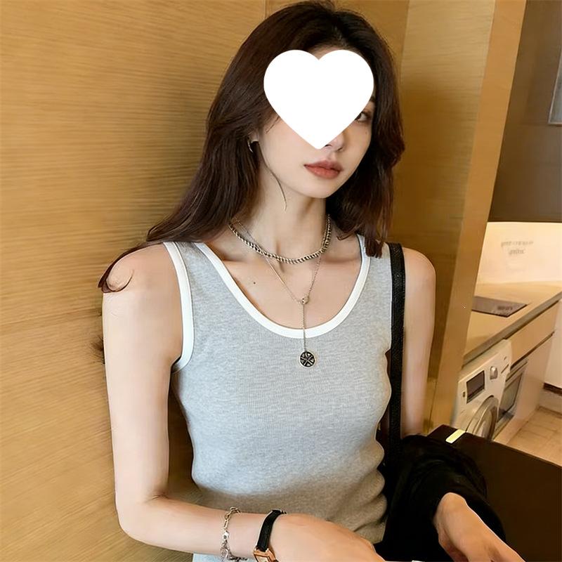 American casual Spice Girl retro hemming collar slim sleeveless knitted T-shirt vest female Spice Girl style open navel top ins