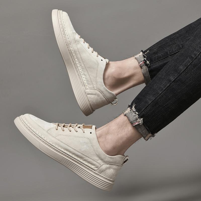 Модная дышащая мужская кожаная повседневная обувь, универсальная обувь для скейтбординга, мужская, новое поступление, нескользящая обувь для ходьбы, мужские туфли на шнуровке, вулканизированная обувь