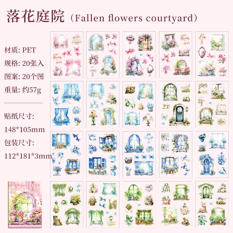 20Sheets PET Flower Fence Theme Retro Sticker Material Stickers Gift Packaging Set Handbooks Background DIY Decoration Book