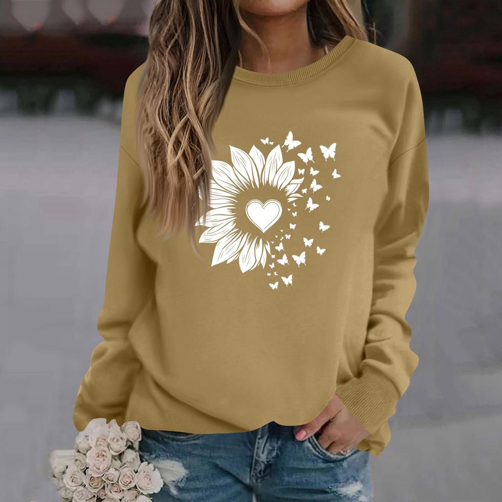 Женская модная повседневная толстовка с длинным рукавом и круглым вырезом с принтом