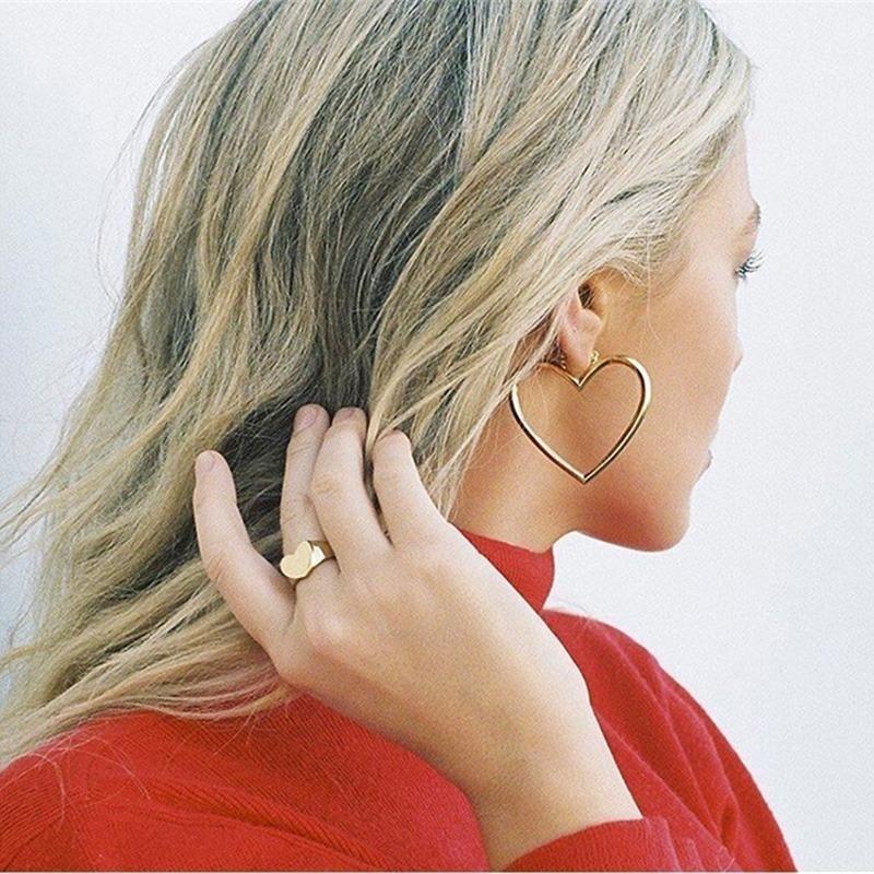 1 пара женских золотых серег-обруч с двойным сердцем, висячие полые серьги-гвоздики