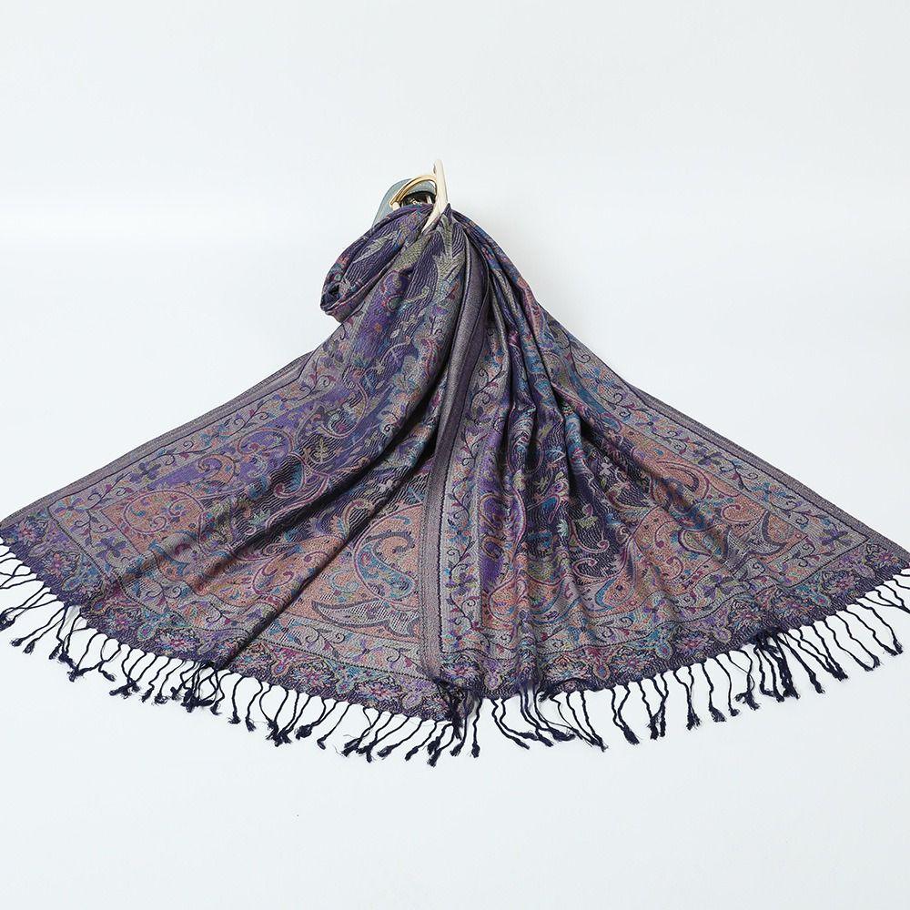 Ethnic Style Women Jacquard Scarf Cotton Print Long Wrap Shawl Casual Fringed Scarves