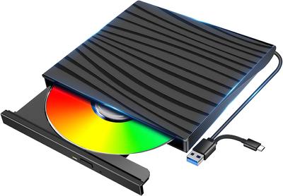 Внешний DVD-привод CD DVD-привод Двойной кабель Бесшумный DVD-плеер Внешний привод Питание от шины Легкий тонкий оптический привод Совместимость с Mac PC
