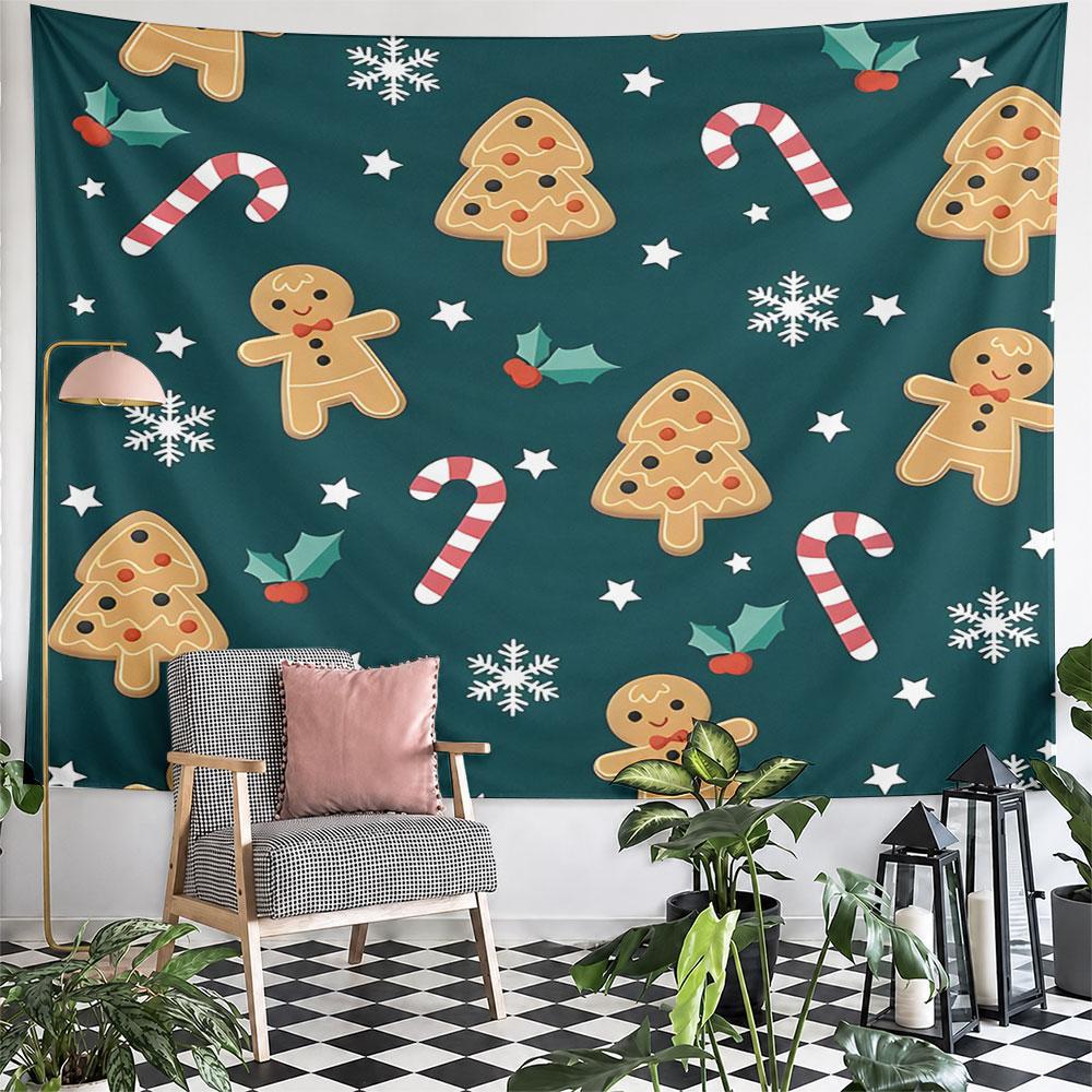 Christmas Gingerbread and Candy Pattern Pattern Wall Hanging Tapestry Decorative Tapestry Home Decor for Bedroom and Living Room