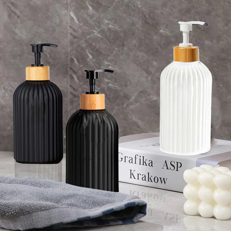 Дозатор для мыла в полоску, 500 мл, с бамбуковым насосом, многоразовый шампунь-кондиционер для рук и посуды, бутылка-дозатор мыла для кухни, ванной комнаты