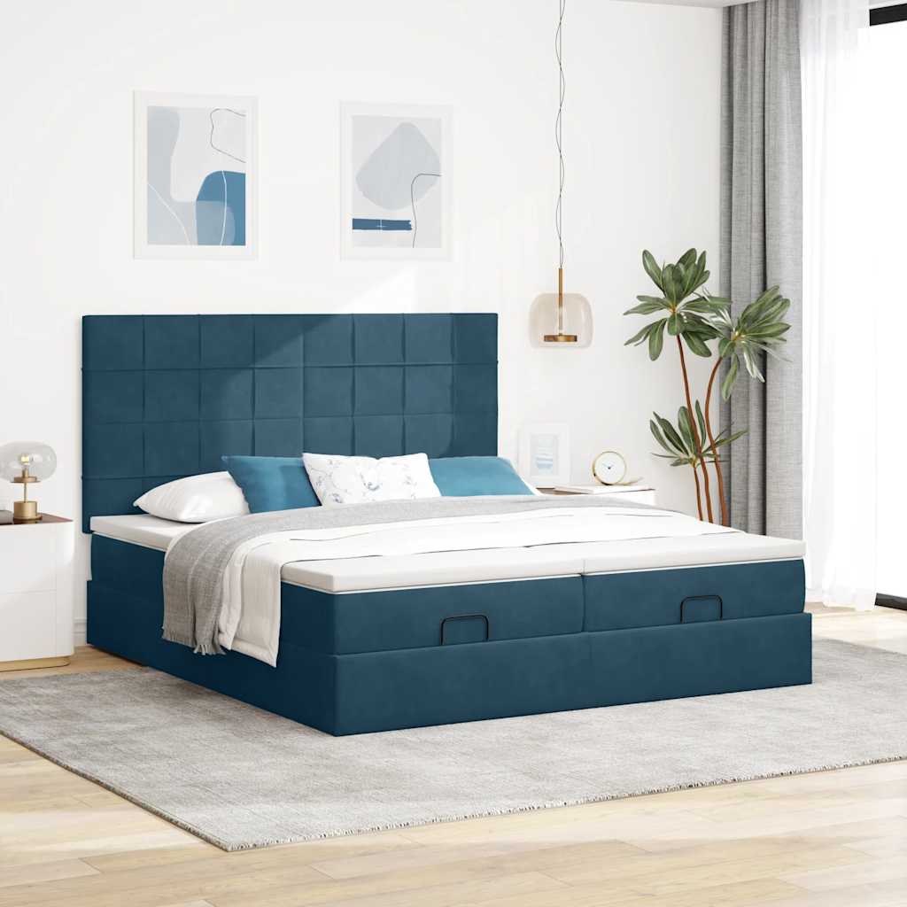 Ottoman Bed with Mattresses Dark Blue 160x200 cm Velvet