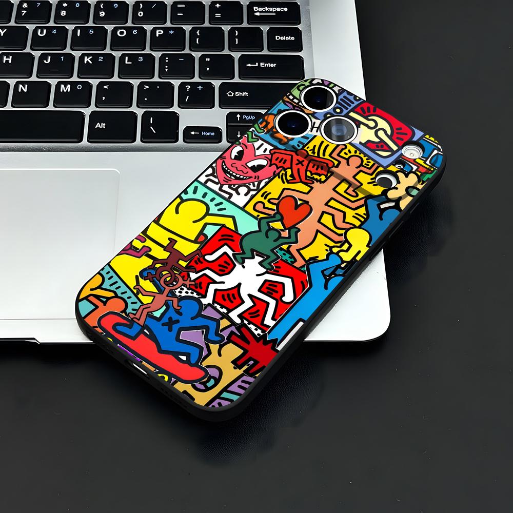 Artist K-H-haring Phone Case For IPhone 17 Air 16 E Pro Max 15 14 13 Mini 12 Pro 11 Max Plus Black Soft Shell