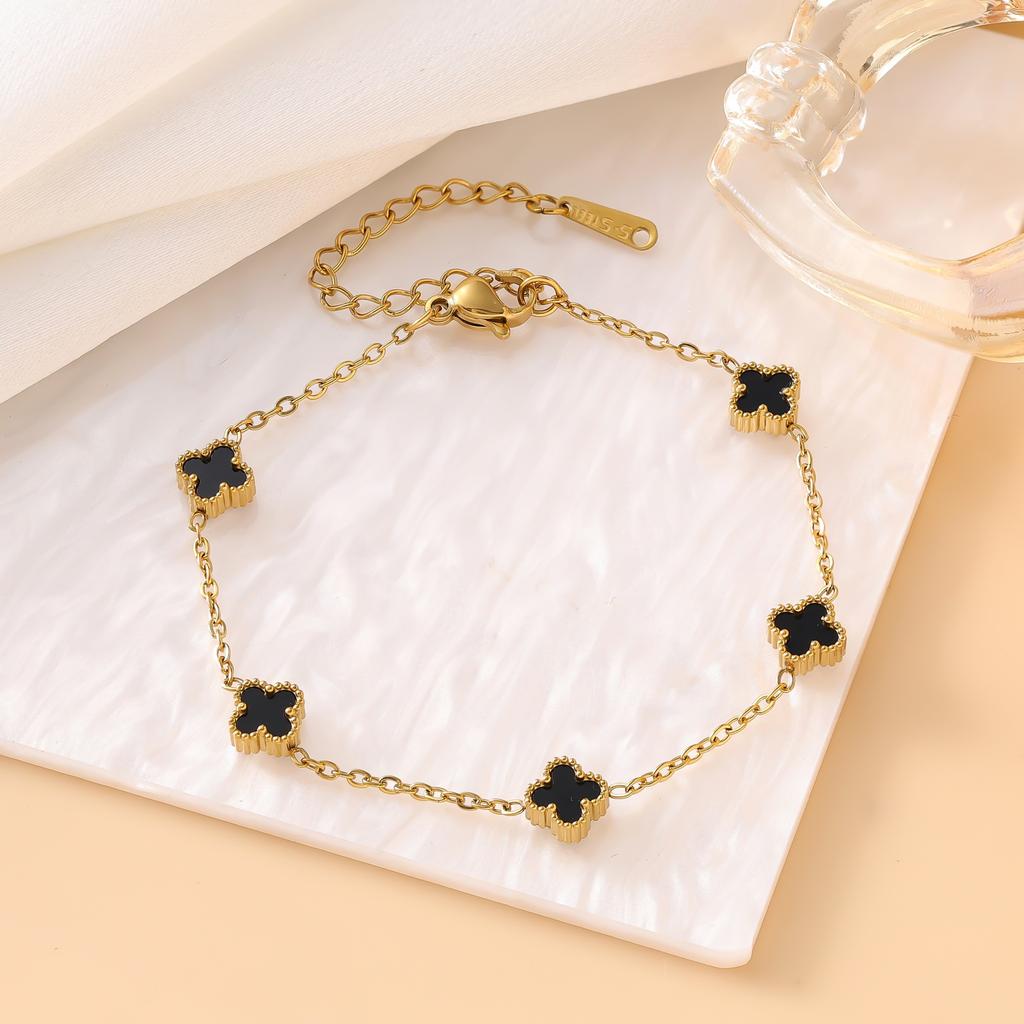 Браслет из титановой стали 9 мм 'Счастливый четырехлистный клевер' 18k Женская модная универсальная бижутерия