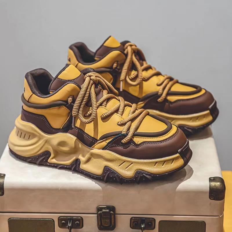 Модные массивные кроссовки для мужчин, мягкая подошва, кроссовки, модная повседневная кожаная обувь с цветным блоком, дышащая обувь на увеличенной платформе