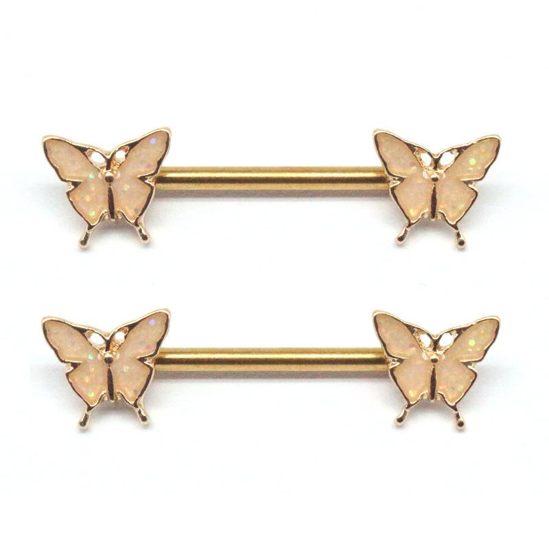 1 Pair Butterfly Nipple Barbell 14g Crystal Nipple Piercing Nipple Jewelry Heart Nipple Ring Bar Stainless Steel Body Piercing for Women