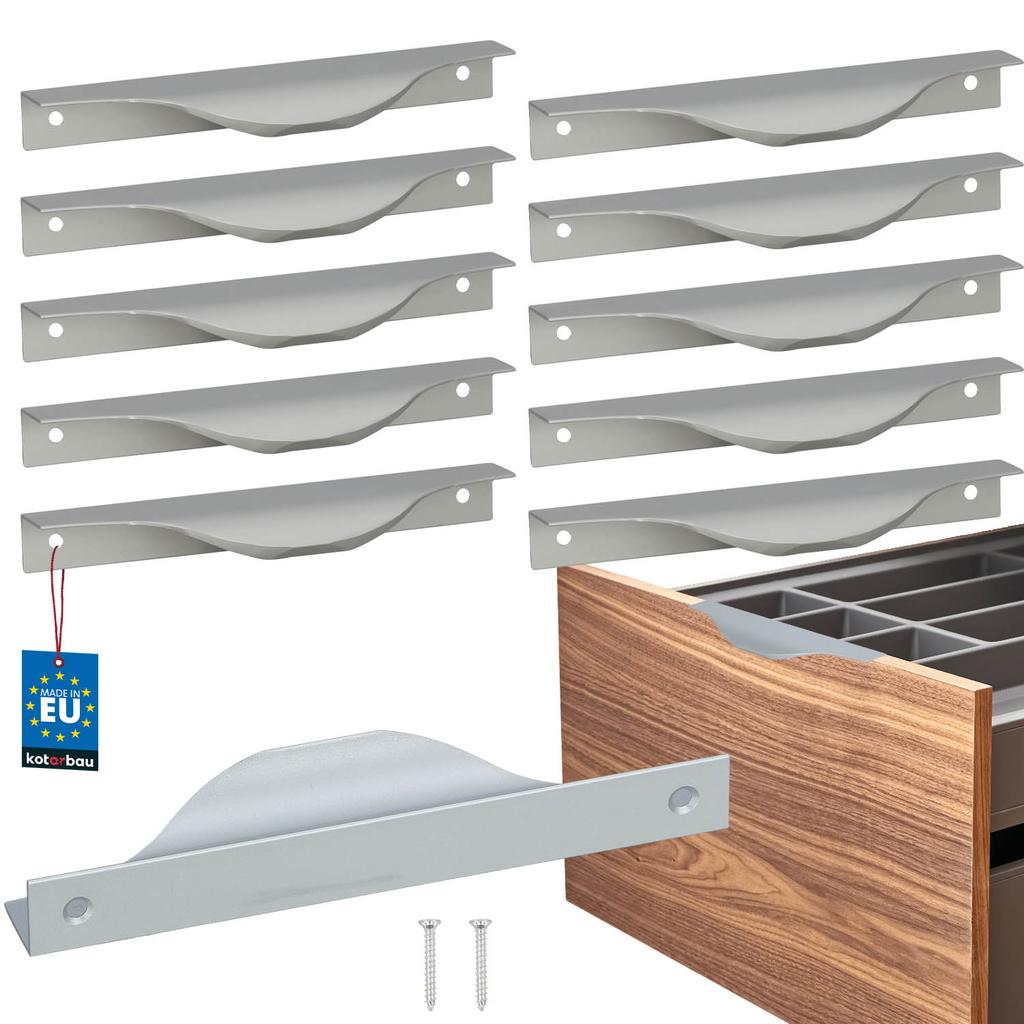 KOTARBAU® Modern Aluminum Silver Edge Furniture Handle 128/148 MM Set of 10