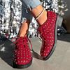 Foreign Trade Large Size Women's Single Shoes Spring New European and American Low Heel Metal Rivet Lace Lazy Fashion Single Shoes Women