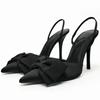 Fashion Elegant Satin Bow Designer Women Pumps Sexy Pointed Toe Back Strap Thin High Heels Summer Cozy Heeled Sandals Party Dress Shoes