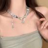 Design sense niche beaded necklace glazed flower gravel handmade collarbone chain retro neck chain necklace