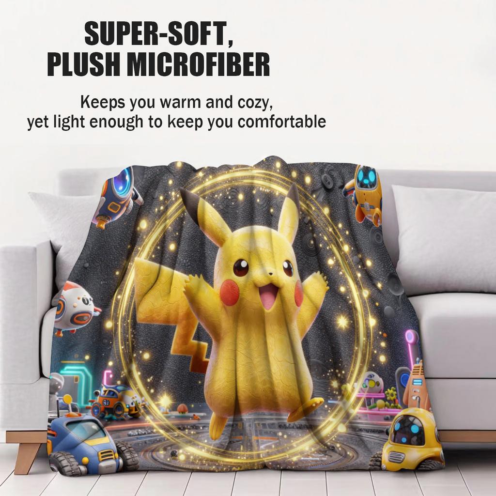 Pokemon Pikachu Cyber City TechThemed Blanket Warm Soft Street Trend Plush for Girls Boys for Bedroom Living Room Home Decor