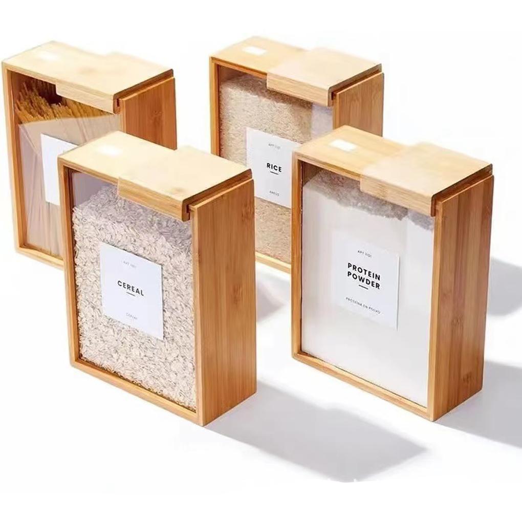 Простой деревянный ящик для хранения зерна - используется для хранения овсянки, зерна и продуктов питания Экологически чистый бамбуковый ящик для хранения с крышкой