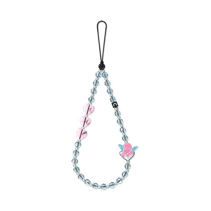 White Heart Phone Lanyard With Pearl Charm Anti-Lost Strap Smartphone Womens Fashion Accessory