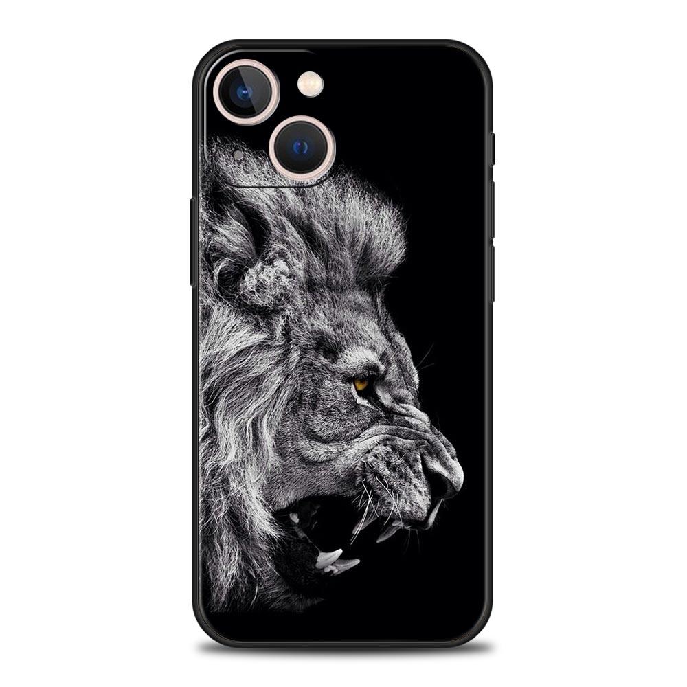 Роскошный чехол для телефона с изображением льва и диких животных для iPhone 13, 15, 14, 12 Mini 11 Pro MAX XR X SE XS 7 8 Plus, черный силиконовый защитный чехол