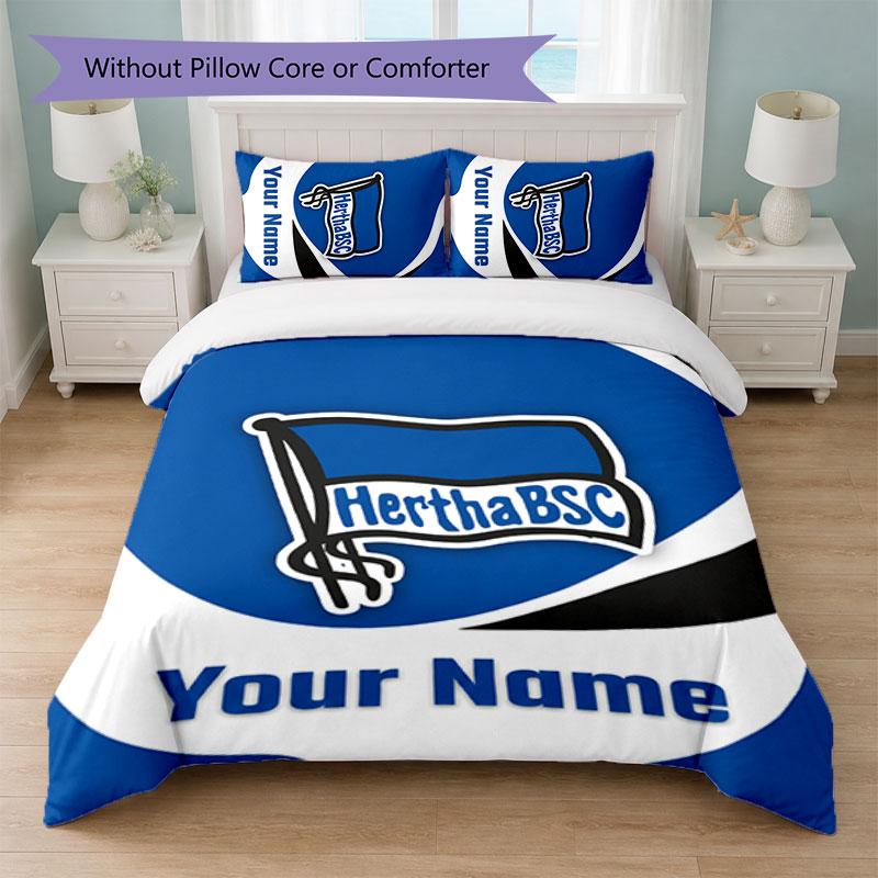hertha bsc Custom Name Text Bedding Set 1 Duvet Cover+2 Pillowcases Soccer Logo Personalized Gift For Special Occasion Bedroom Decor