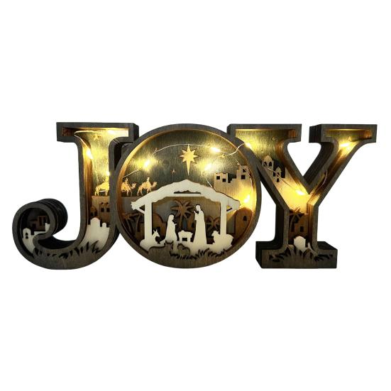 Nativity Scene Ornament Wooden JOY Letter Tabletop Decoration Rustic Religious Table Mantel