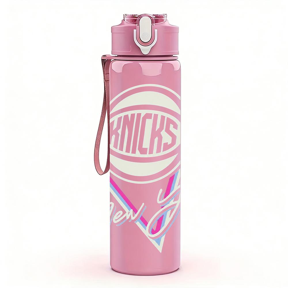 1PC Pink Triangle Retro Knicks Sport Logo Print 750ml Portable Sports Water Bottle Leakproof Gym Outdoor Travel Drink Cup