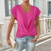 Женские топы V-образный вырез короткий рукав дизайн со сборками футболка однотонная свободного кроя