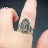 Distressed Metal Jewelry Retro Hollow Castle Ring for Men Women, Gothic Church Statement Architecture Style Ring, Non Tarnish Alloy Carving