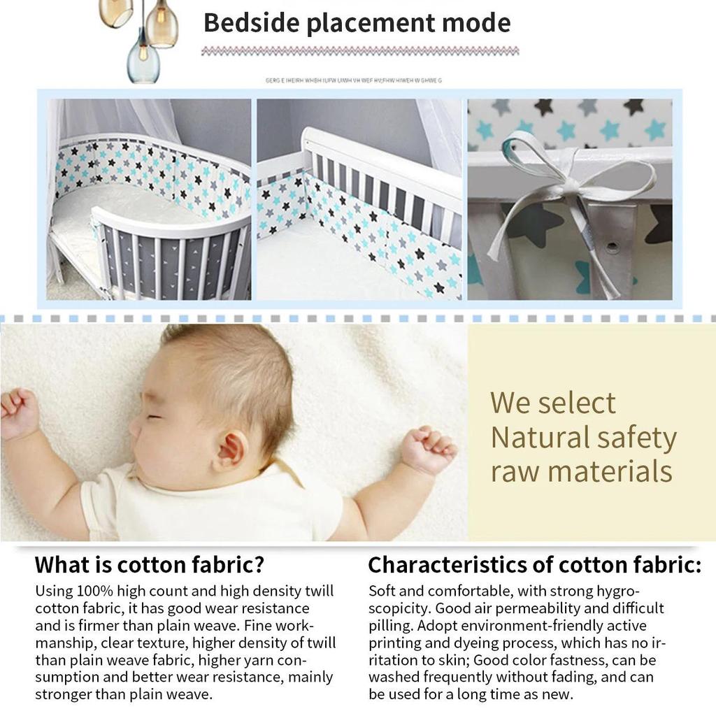Soft Pure Cotton Removable and Washable Baby Crib Bumper, Anti-Collision, One-Piece Design