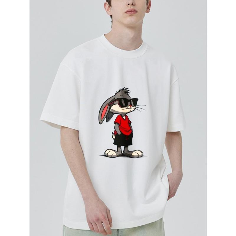 Белая футболка с круглым вырезом и мультяшным принтом Багза Банни, повседневная одежда для мужчин и женщин, уличная мода, летний наряд