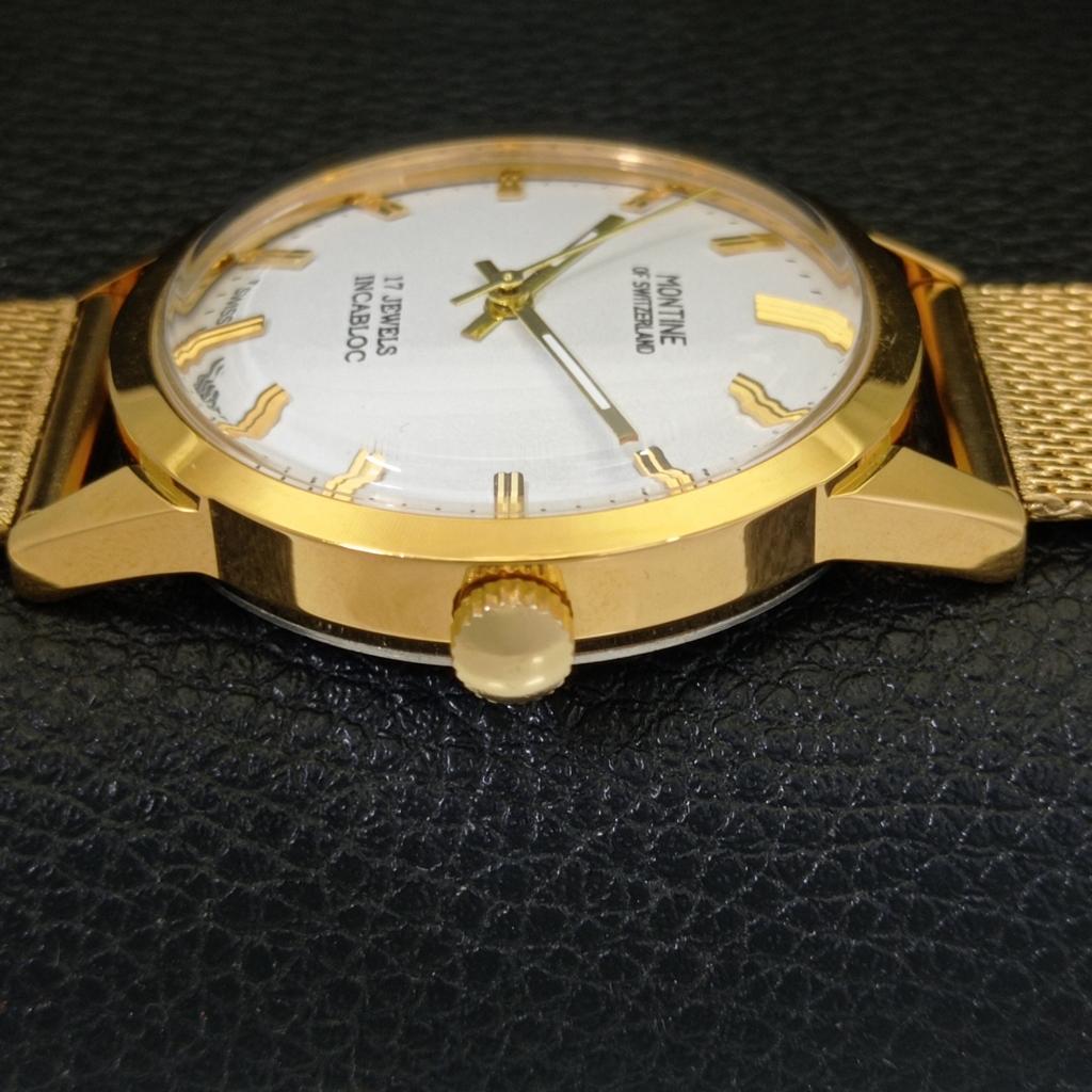 ШВЕЙЦАРСКИЕ ВИНТАЖНЫЕ МУЖСКИЕ ЧАСЫ MONTINE С РУЧНЫМ ЗАВОДОМ, ОТРЕСТАВРИРОВАННЫЕ, С БЕЛЫМ ЦИФЕРБЛАТОМ a441564-5