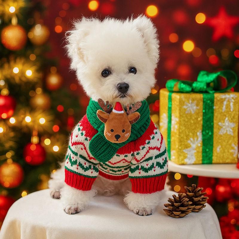 Pet Dog Cat Small Breed Puppy Fashionable Cute Christmas Scarf Winter Holiday Season