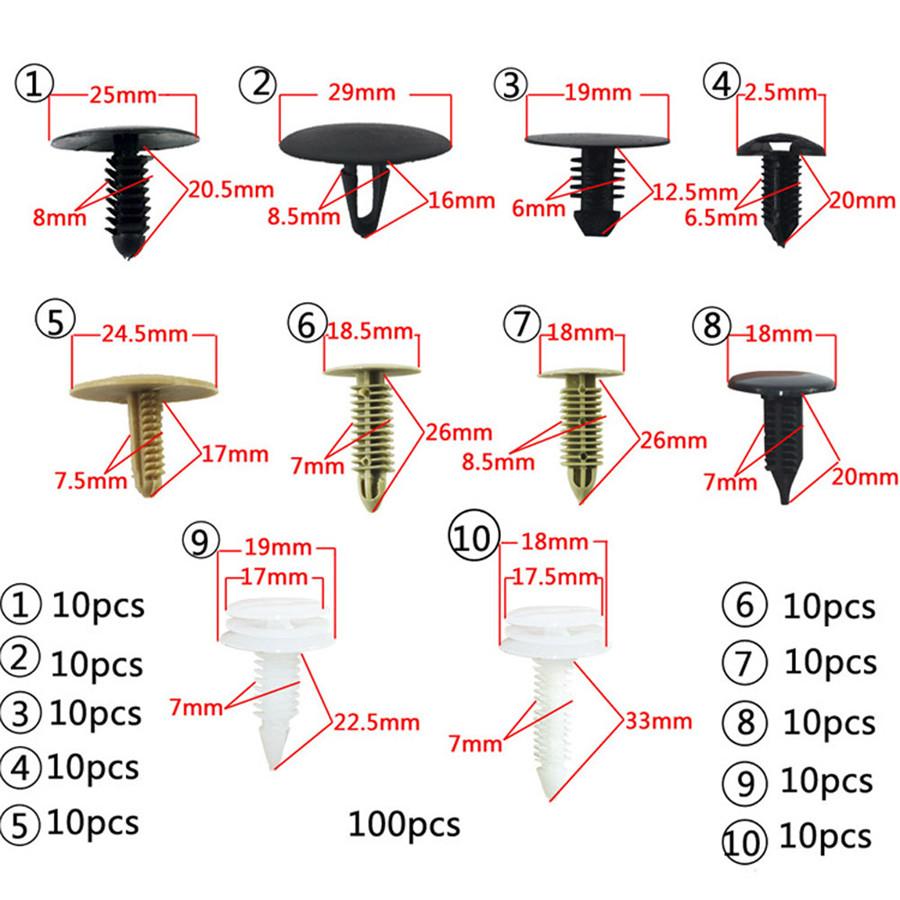 100 шт. смешанные автомобильные клипсы, пистоны для крыла и двери, нажимные клипсы, подкладка для автомобилей, зазубрины, пистоны, автомобильные крепежные элементы, аксессуары