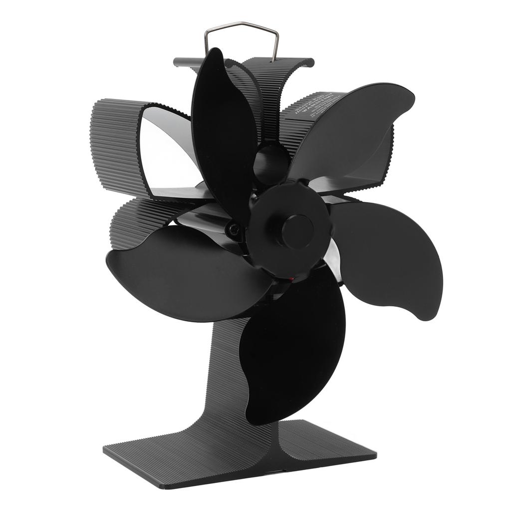 Heat Powered Fireplace Fan Black Stove Fan 5 Blades Thermal Power High Temperature Proof Eco