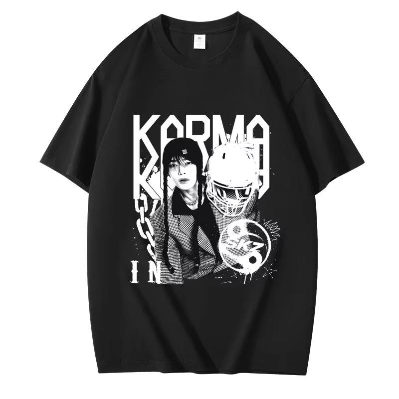 KPOP Четвертый Альбом KARMA Футболка ЧАНБИН ХЁНДЖИН ФЕЛИКС Корейская Мода Летняя Хлопковая Хип-Хоп Футболка Харадзюку Топы Уличная Одежда