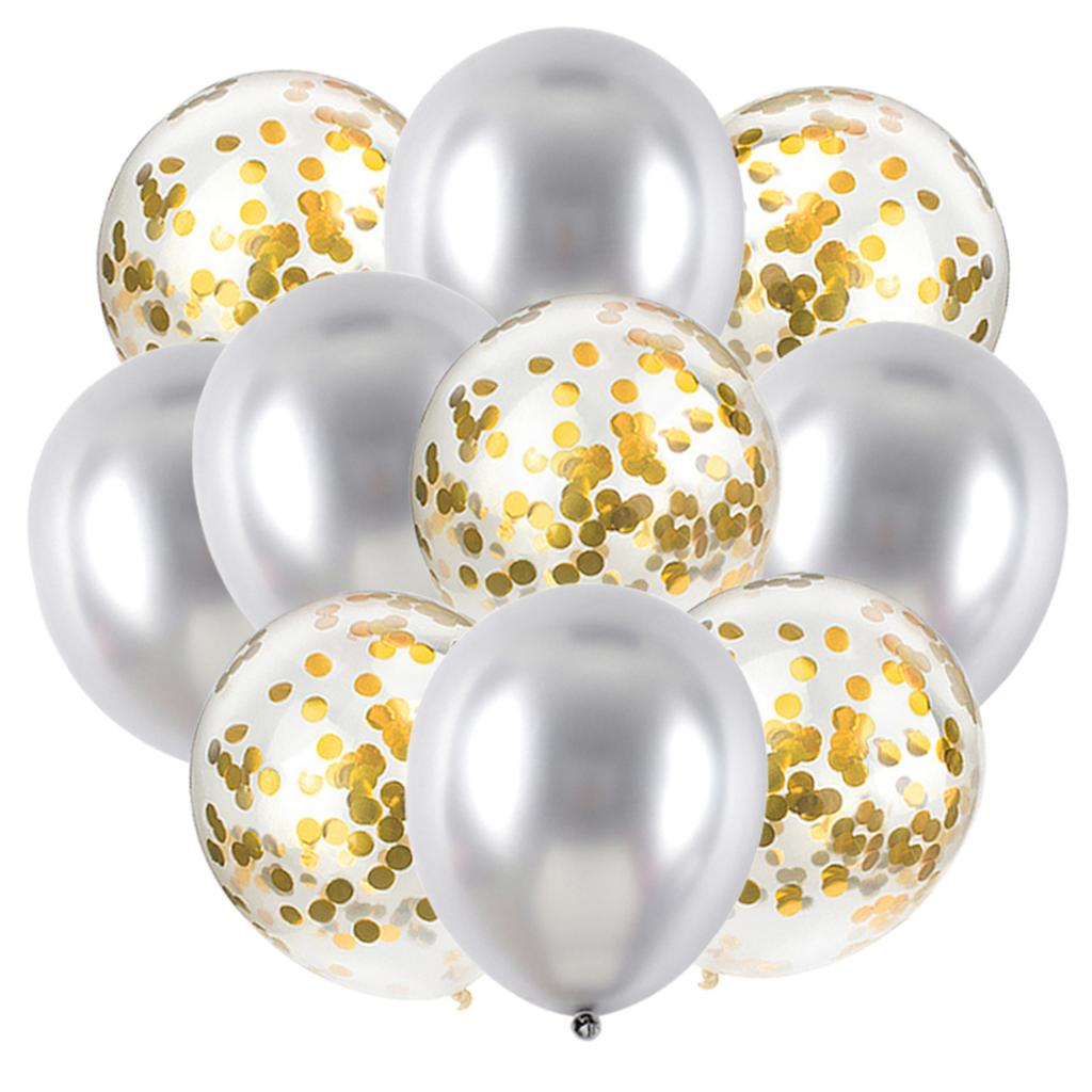 10PCS Gold Silver Metal Latex Confetti Balloons Baby Shower Wedding New Year Birthday Party Decorations Matte