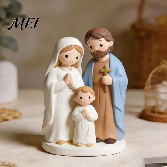 Nativity Scene Ornaments Christmas Figurine, Cartoon Manger Baby Jesus Resin Craft Religious Keepsakes for Home, Creative Indoor Holiday Tabletop