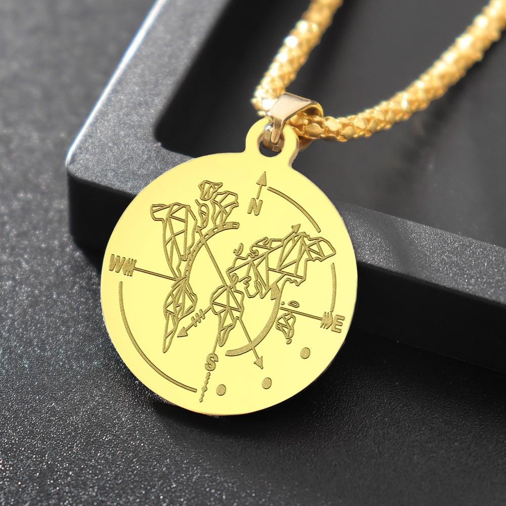 World Map Pendant Necklace Round Pendant Necklace Jewelry Accessories