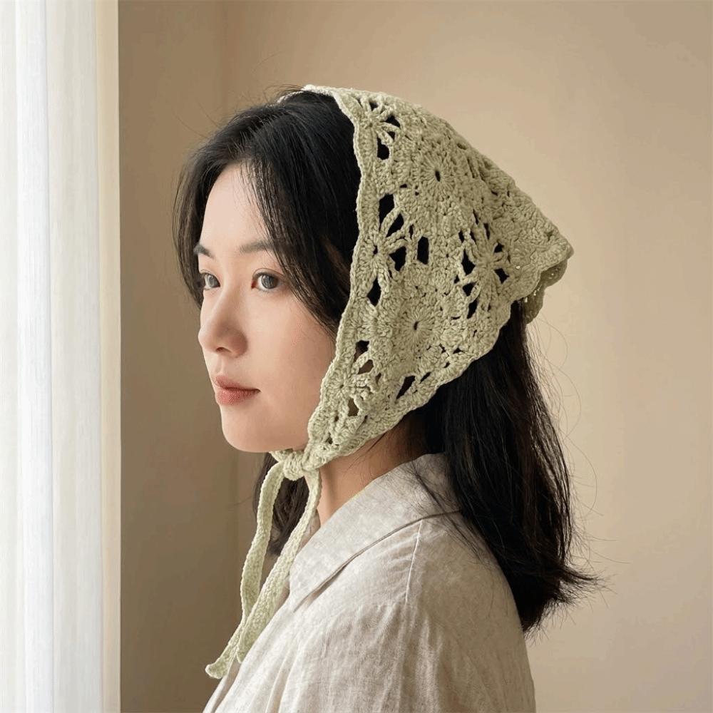 Pastoral Style Triangle Turban French Hollow Out Hair Band Retro Women Hair Scarf Summer