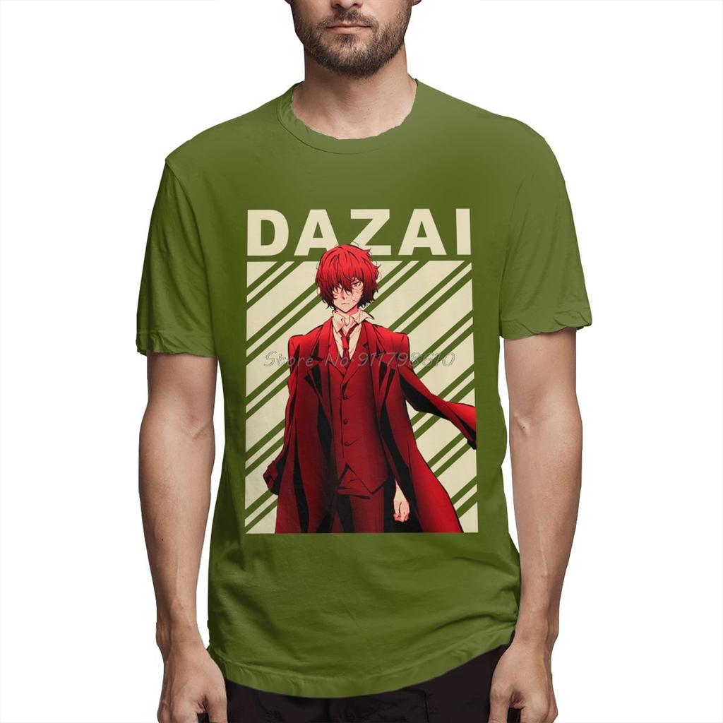 Винтажная аниме-футболка Dazai Osamu Bungou Stray Dogs для мужчин, хлопковые футболки, уличная одежда Харадзюку, с коротким рукавом, на заказ для мужчин